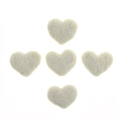 White Wool Felt Cabochons, Heart, White, 40x40mm