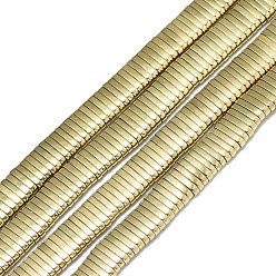 Настоящее золото 18K Гальванизировать немагнитных синтетический гематит многожильных ссылки, 2 отверстие, для изготовления эластичных браслетов, прямоугольные, реальный 18 k позолоченный, 5x2x1 мм, отверстие : 0.9 мм, о, около 375~380 шт / нитка, 15.75 дюйм (40 см)