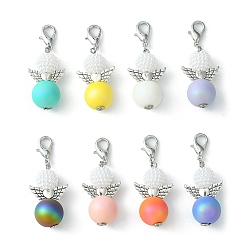 Mixed Color Acrylic Pendant Decorations, with Alloy Lobster Claw Clasps, Angel, Mixed Color, 54mm