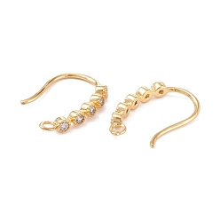 Real 18K Gold Plated Rack Plating Brass Micro Pave Cubic Zirconia Earring Hooks, with Horizontal Loop, Long-Lasting Plated, Real 18K Gold Plated, 15x16x2mm, Hole: 1.4mm, 21 Gauge, Pin: 0.7mm