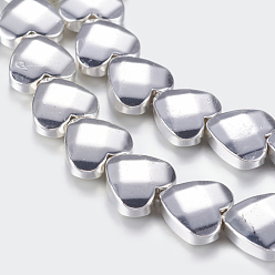 Silver Plated Non-magnetic Synthetic Hematite Beads Strands, Faceted, Heart, Silver Plated, 8x8x3mm, Hole: 1mm, about 53pcs/strand, 15.5 inch(39.5cm)