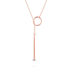 Rose Gold SHEGRACE 925 Sterling Silver Lariat Necklace, with Ring and Bar Pendant, Rose Gold, 27.55 inch(699.77mm).