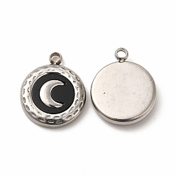 Stainless Steel Color 304 Stainless Steel Pendants, with Acrylic, Flat Round with Moon, Stainless Steel Color, 16x13x3mm, Hole: 1.6mm
