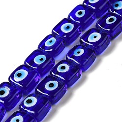 Bleu Moyen  La main d'oeil mauvais chalumeau perles brins, carrée, bleu moyen, 10~11x10~11x4~5.5mm, Trou: 1.6mm, Environ 40 pcs/chapelet, 16.02 pouce (40.7 cm)