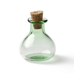 Lime Vert Bouteilles en verre miniatures, avec bouchons en liège, bouteilles de vœux vides, pour accessoires de maison de poupée, fabrication de bijoux, lime green, 27.5x21mm