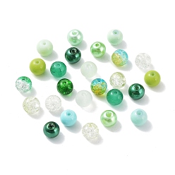 Green Glass Beads, Round, Mixed Style, Green, 8~8.5x7.5mm, Hole: 0.8mm, 300pcs/bag
