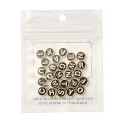 Noir 26pcs 26 perles d'émail en alliage de style, sans cadmium et sans plomb, or et de lumière, rond et plat avec alphabet, noir, 8x4mm, Trou: 1.5mm, 1 pc / style
