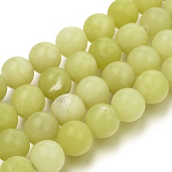 Jade Jaune  Citron naturel perles rondes de jade brins, givré, ronde, 10mm, Trou: 1mm, Environ 38 pcs/chapelet, 14.9 pouce