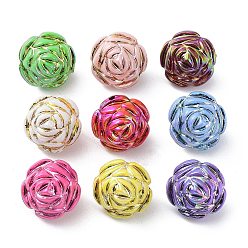 Mixed Color UV Plating Opeque Acrylic Beads, Metal Enlaced, Iridescent, Flower, Mixed Color, 17x15mm, Hole: 1.6mm