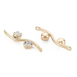 Real 18K Gold Plated Brass Links, with Cubic Zirconia, Branch, Clear, Real 18K Gold Plated, 20.5x5x3mm, Hole: 1mm