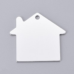 Silver Pet Aluminium Pendants, Stamping Blank Tag, House, Silver, 35x38x1mm, Hole: 3mm