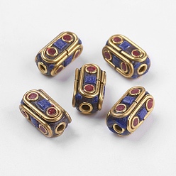 Colorful Handmade Indonesia Beads, with Brass Findings, Nickel Free, Raw(Unplated), Cuboid, Colorful, 15x7.5x8.5~9mm, Hole: 2mm