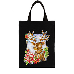 Deer DIY Christmas Theme Reusable Shopping Bag Diamond Painting Kits, Including Resin Rhinestones, Pen, Tray & Glue Clay, Deer Pattern, 10mm