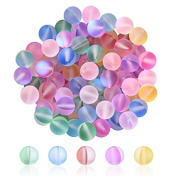 Разноцветный 100шт синтетические бусины из лунного камня, матовые, круглые, красочный, 8 мм, отверстие : 1 мм