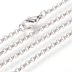 Platino Fabricación de collar de cadenas de rolo de hierro, con broches de langosta, soldada, Platino, 17.7 pulgada (45 cm)
