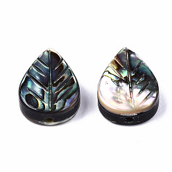 Colorful Natural Abalone Shell/Paua Shell Beads, Carved, Leaf, Colorful, 12.5x8.5x3.5mm, Hole: 1mm