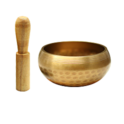 Oro Juego de cuenco tibetano de latón y percutor de madera, cuenco de sonido de meditación de buda de nepal, cuencos de sonido de yoga, para la relajación y la meditación holísticas para el alivio del estrés, dorado, 86x45 mm, diámetro interior: 75 mm