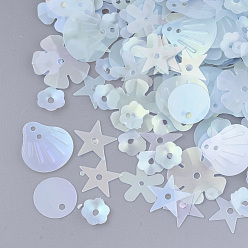Light Sky Blue Ornament Accessories, PVC Plastic Paillette/Sequins Beads, Frosted, Mixed Shapes, Light Sky Blue, 3~13.5x3~13.5x0.2mm, Hole: 0.9~1.5mm