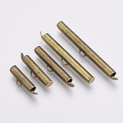 Antique Bronze Brass Slide On End Clasp Tubes, Slider End Caps, Antique Bronze, 6x16x4mm, Hole: 1x3mm, Inner Diameter: 3mm