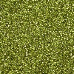 Verde de Amarillo 8/0 calificar unas cuentas redondas de semillas de vidrio, plata forrada, amarillo verdoso, 8/0, 3x2 mm, agujero: 1 mm, sobre 10000 unidades / libra