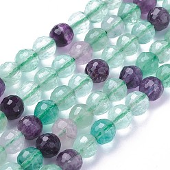 Fluorite Natural Fluorite Beads Strands, Faceted, Round, 8mm, Hole: 1.2mm, about 47~49pcs/strand, 14.96 inch~15.15  inch(38~38.5cm)