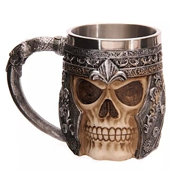 Couleur Acier Inoxydable Halloween 304 mug tête de mort en acier inoxydable, tasse à bière viking squelette en résine, pour la décoration de la maison cadeau d'anniversaire, couleur inox, 150x140x105mm, diamètre intérieur: 78 mm, capacité: 450 ml