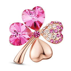 Camellia SHEGRACE Alloy Brooch, Micro Pave AAA Cubic Zirconia Four Leaf Clover with Austrian Crystal, Camellia, 22x25mm