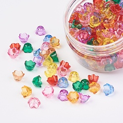 Mixed Color Transparent Acrylic Bead Caps, Tulip Flower, Lily of the Valley Dyed, Mixed Color, 10x6.5~7mm, Hole: 1.5mm, about 235~240pcs/box