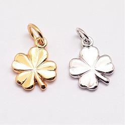 Mixed Color Brass Charms, Clover, Cadmium Free & Nickel Free & Lead Free, Mixed Color, 11x9x1mm, Hole: 3mm