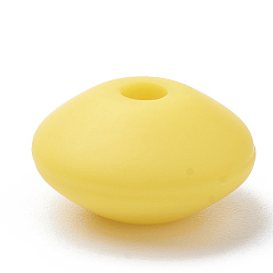 Yellow Food Grade Eco-Friendly Silicone Beads, Chewing Beads For Teethers, DIY Nursing Necklaces Making, Rondelle, Yellow, 12x6~7mm, Hole: 2mm