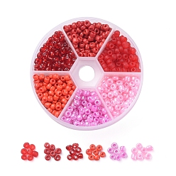Rouge 6/0 perles de rocaille de verre, couleurs givrées et couleurs opaques et doublées d'argent et ceylon, ronde, rouge, 6/0, 4mm, trou: 1~1.5 mm, 60 g / boîte, environ 600 pièces / boîte