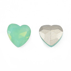 Chrysolite K9 Glass Rhinestone Cabochons, Pointed Back & Back Plated, Faceted, Heart, Chrysolite, 10x10x5mm