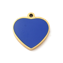 Bleu 304 Bijoux émaillés en acier inoxydable, charme coeur, or, bleu, 11x11x1.4mm, Trou: 1mm