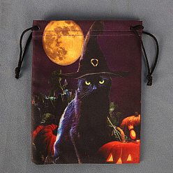 Cat Shape Pochettes à cordon de rangement pour bijoux en velours, sacs à bijoux rectangulaires, pour le stockage d'articles de sorcellerie, forme de chat, 18x14 cm