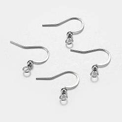 Stainless Steel Color 316 Surgical Stainless Steel French Earring Hooks, Flat Earring Hooks, Ear Wire, with Horizontal Loop, Stainless Steel Color, 16x17~19x3mm, Hole: 2mm, 22 Gauge, Pin: 0.6mm