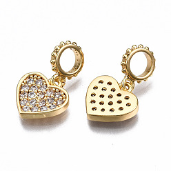Real 18K Gold Plated Brass Micro Pave Clear Cubic Zirconia Pendants, Nickel Free, Heart, Real 18K Gold Plated, 18x11x2mm, Hole: 4mm, Ring: 9x7x2mm, Heart: 11x11x2mm