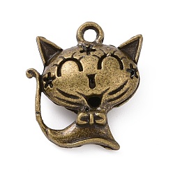 Античная Бронза Подвески из сплава , полый, кошка, античная бронза, 23x20.5x8 мм, отверстие : 2 мм