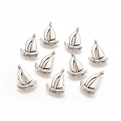 Antique Silver Tibetan Style Alloy Sailing Boat Pendants, Cadmium Free & Nickel Free & Lead Free, Antique Silver, 19x13mm, Hole: 1mm