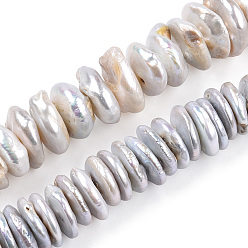 Gris Clair Perle baroque naturelle perles de perles de keshi, perles de grande pièce de monnaie, perle de culture d'eau douce, plat rond, gainsboro, 15~21x2.5~11mm, Trou: 0.7mm, Environ 55~86 pcs/chapelet, 15.75 pouces ~ 15.94 pouces (40~40.5 cm)