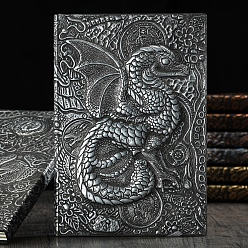 Antique Silver 3D Embossed PU Leather Notebook, A5 Dragon Pattern Journal, for School Office Supplies, Antique Silver, 215x145mm