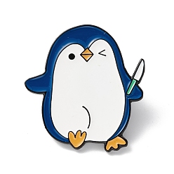 Синий Пингвин с ножом, эмалированная булавка, брошь из мультяшного сплава для одежды рюкзака, электрофорез черный, синие, 30x28x2 мм, штифты : 1 мм