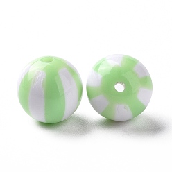 Pale Green Opaque Acrylic Stripe Beads, Round, Pale Green, 16x15.5mm, Hole: 2mm, abuot 210pcs/500g