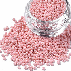 Pink Perles de rocaille en verre, cuisson des peintures, trou rond, ronde, rose, 2~3x1.5~2mm, Trou: 0.8mm, environ 450 g / livre