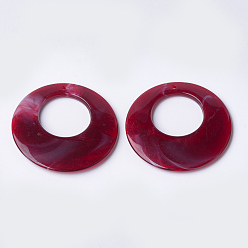 Rouge Foncé Pendentifs acryliques, style de pierres fines imitation, plat rond, rouge foncé, 47x5mm, trou: 2 mm, environ 100 pcs / 500 g