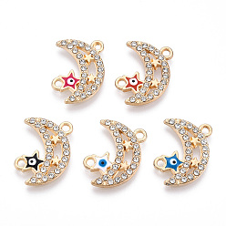 Mixed Color Moon Alloy Enamel Connector Charms, Evil Eye Star Links, with Crystal Rhinestone, Light Gold, Cadmium Free & Lead Free, Mixed Color, 19.5x16x2mm, Hole: 1.8mm