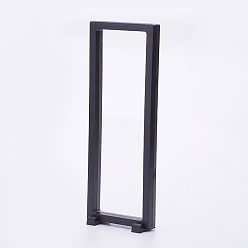Negro Soportes de plástico, con membrana transparente, 3 d soporte de pantalla de marco flotante, para exhibición de joyas de pulsera / collar, Rectángulo, negro, 30x11x2 cm