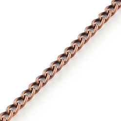 Red Copper Unwelded Iron Twisted Chains, Curb Chains, with Spool, Red Copper, 3.3x2.1x0.6mm, about 328.08 Feet(100m)/roll