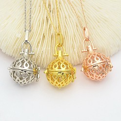 Mixed Color Filigree Brass Round Cage Ball Cage Pendants, For Chime Ball Pendant Necklaces Making, Lead Free & Cadmium Free & Nickel Free, Mixed Color, 44mm, Inner: 18mm, Hole: 3.5x9mm