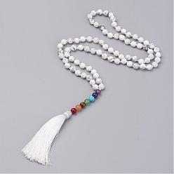 Howlite Howlite Beaded and Gemstone Beaded Necklaces, with Tassel Pendants, 32.87 inch(835mm)