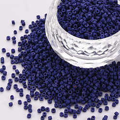 Bleu Moyen  Perles cylindriques en verre, Perles de rocaille, couleurs givrées opaques, trou rond, bleu moyen, 1.5~2x1~2mm, Trou: 0.8mm, environ 8000 pcs / sachet , à propos de 1 livre/sac